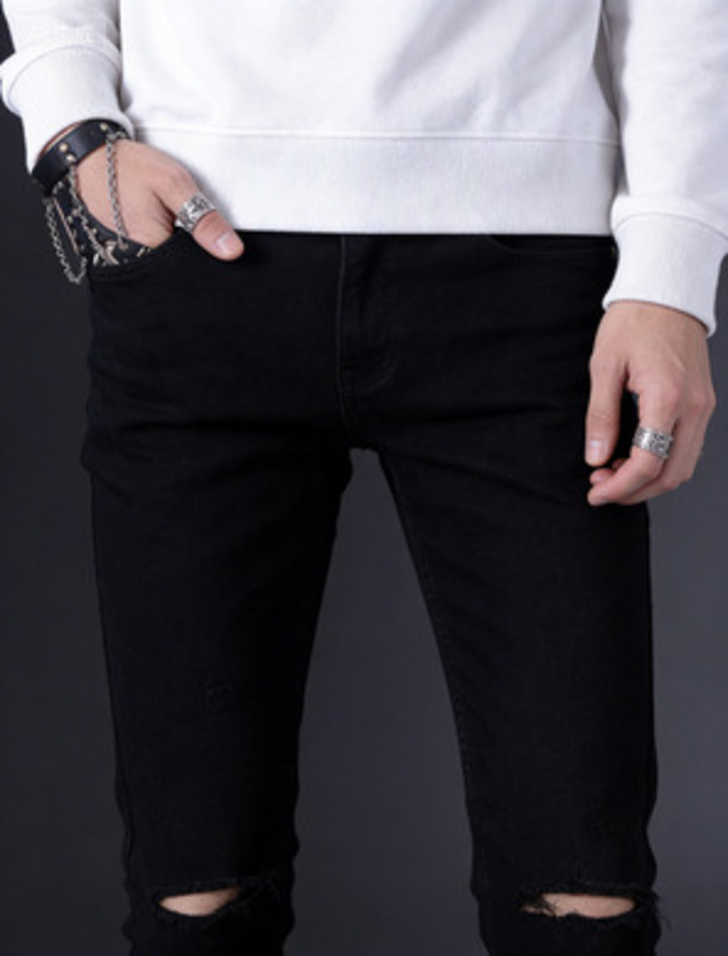 Pantalones Vaqueros Rotos Ajustados para Hombre